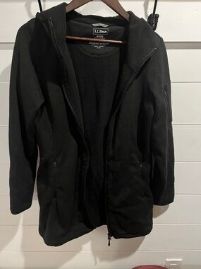L.L. Bean Black Hooded Full-Zip Fleece Jacket